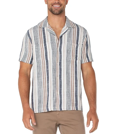 Liverpool Los Angeles Striped Short-Sleeve Linen-Blend Shirt