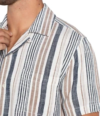Liverpool Los Angeles Striped Short-Sleeve Linen-Blend Shirt