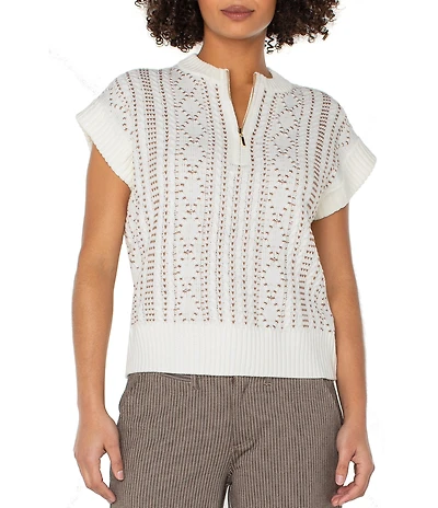 Liverpool Los Angeles Textured Cable Knit Dolman Sleeve Zip Up Sweater