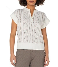 Liverpool Los Angeles Textured Cable Knit Dolman Sleeve Zip Up Sweater