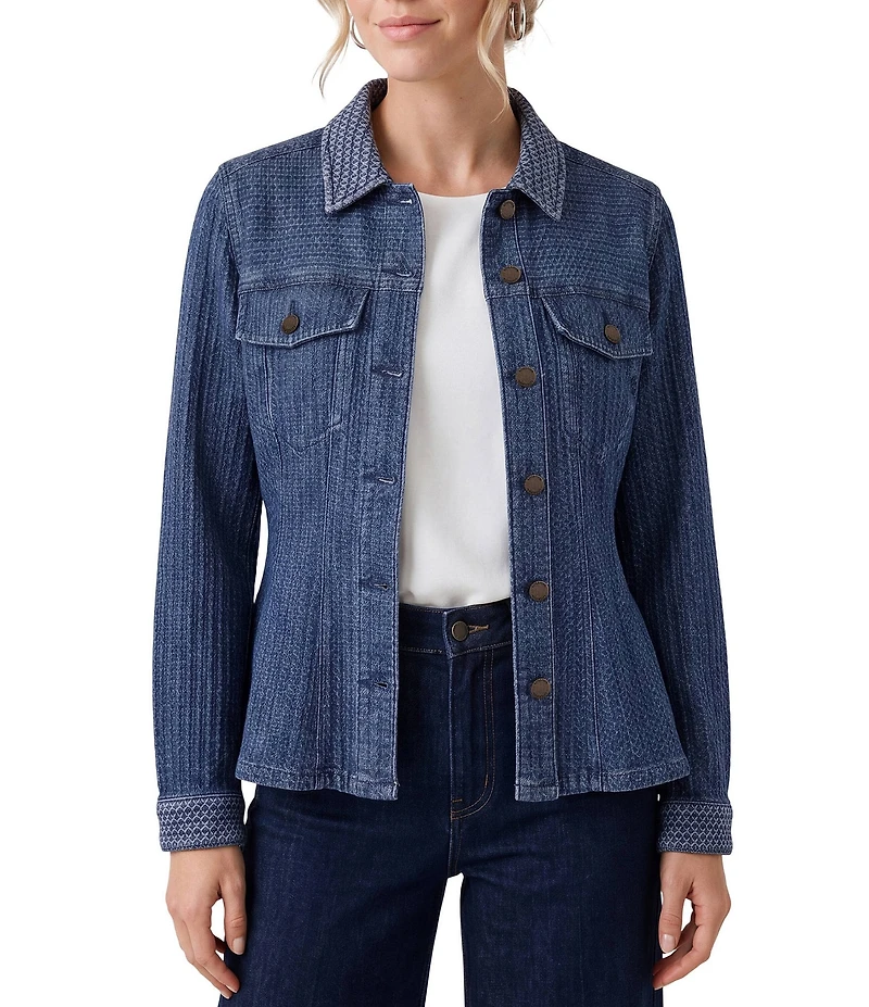 Liverpool Los Angeles Textured Denim Point Collar Long Sleeve Fit And Flare Trucker Jacket