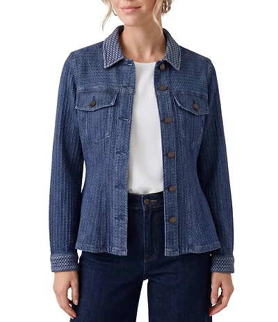 Liverpool Los Angeles Textured Denim Point Collar Long Sleeve Fit And Flare Trucker Jacket