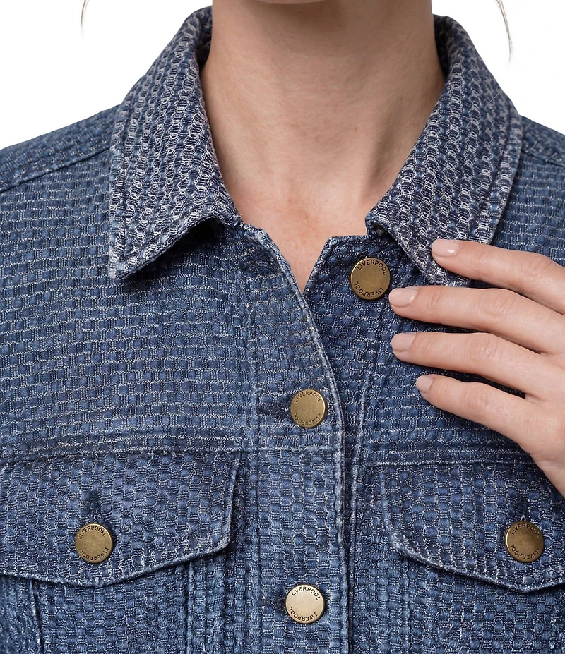 Liverpool Los Angeles Textured Denim Point Collar Long Sleeve Fit And Flare Trucker Jacket