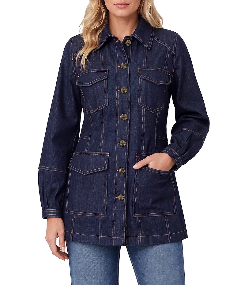 Liverpool Los Angeles Textured Denim Point Collar Long Sleeve Jacket