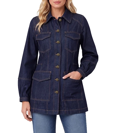 Liverpool Los Angeles Textured Denim Point Collar Long Sleeve Jacket