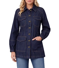 Liverpool Los Angeles Textured Denim Point Collar Long Sleeve Jacket