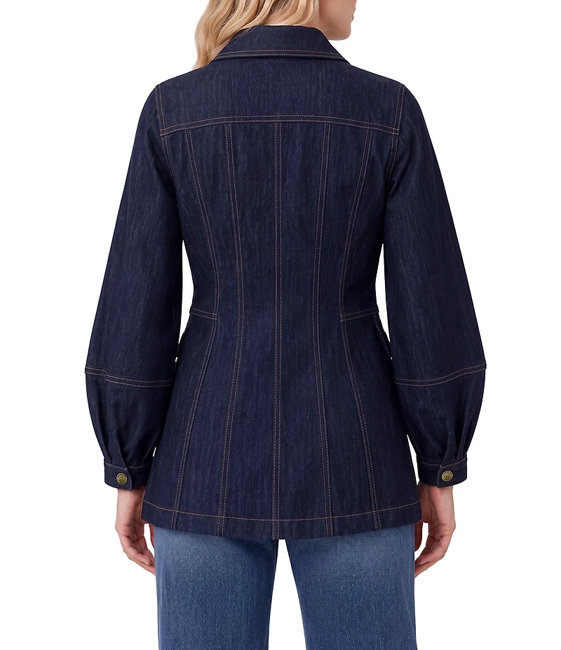 Liverpool Los Angeles Textured Denim Point Collar Long Sleeve Jacket