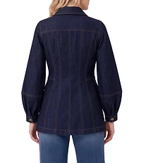 Liverpool Los Angeles Textured Denim Point Collar Long Sleeve Jacket