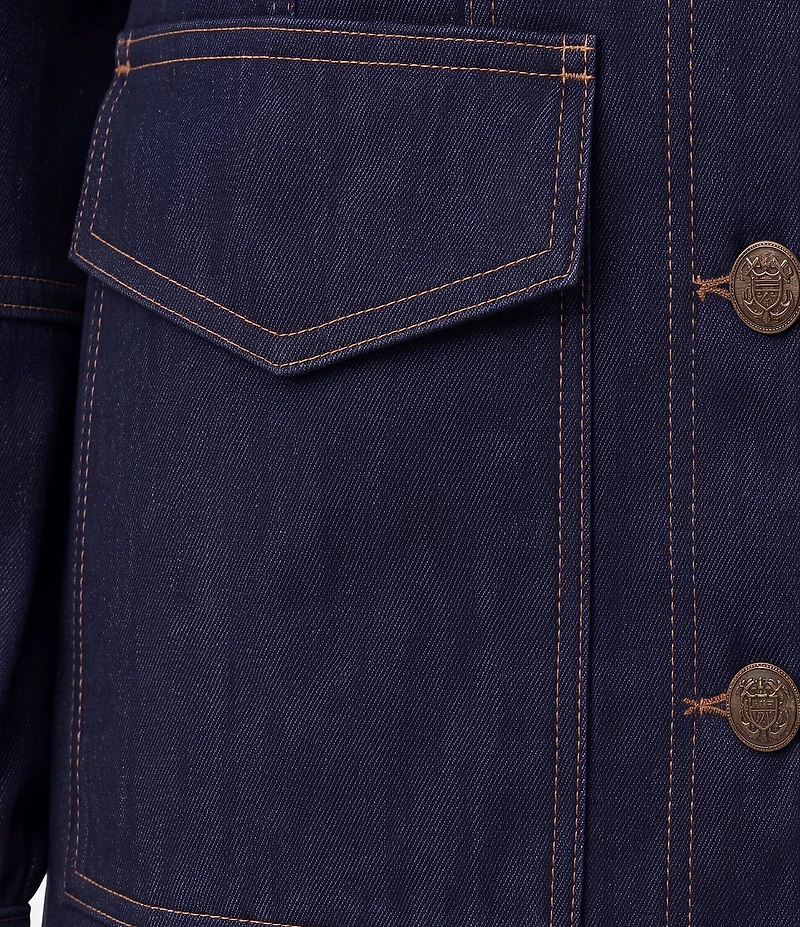 Liverpool Los Angeles Textured Denim Point Collar Long Sleeve Jacket