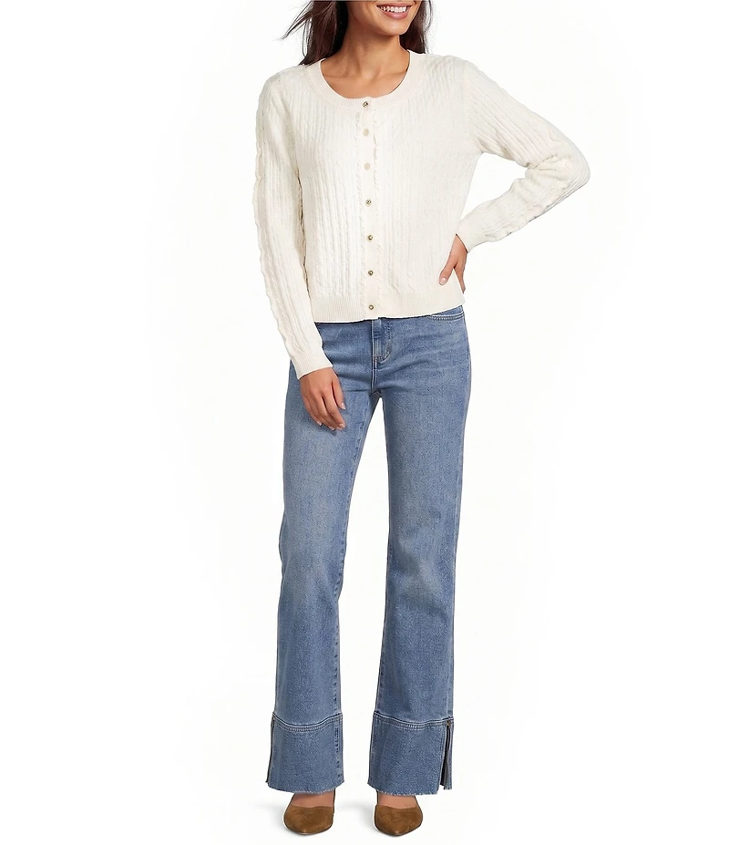 Liverpool Los Angeles Textured Pointelle Boat Neck Long Sleeve Cardigan