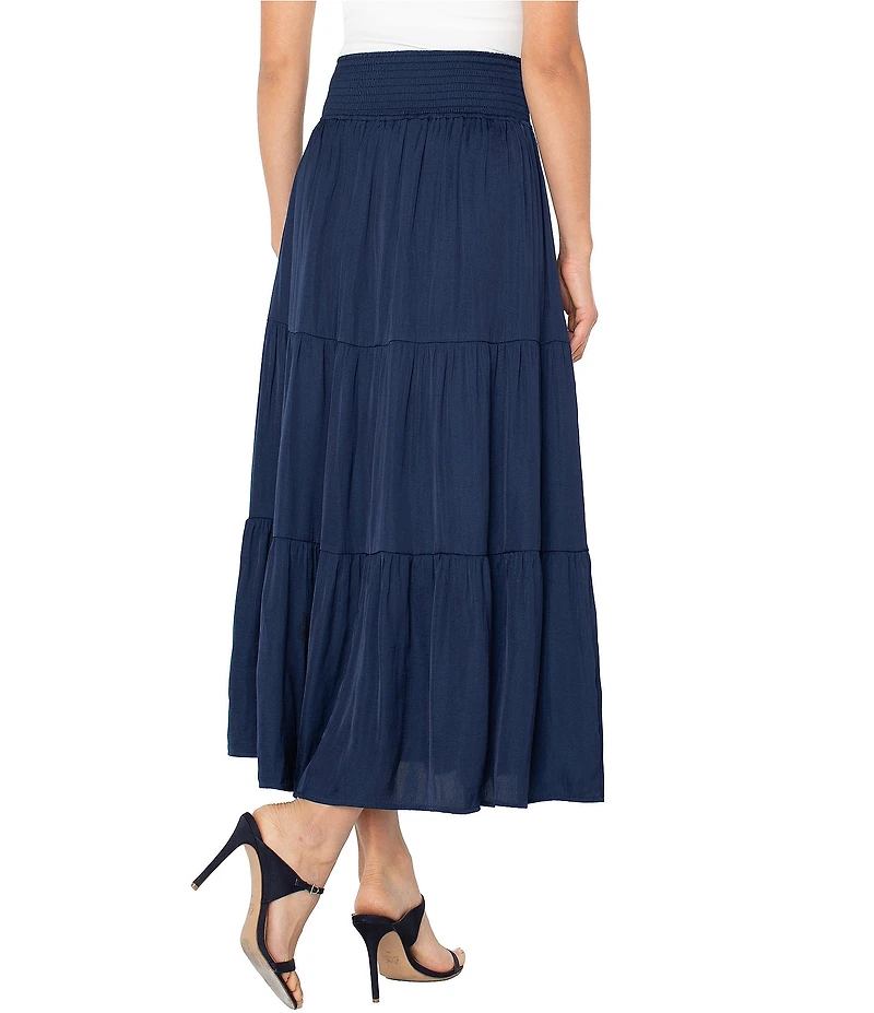 Liverpool Los Angeles Textured Sateen Tiered Maxi Pull-On Skirt