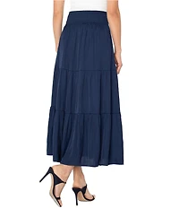 Liverpool Los Angeles Textured Sateen Tiered Maxi Pull-On Skirt
