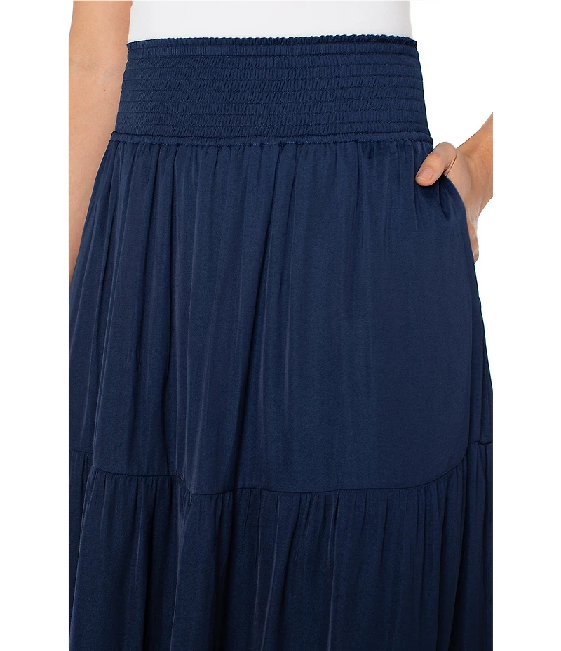 Liverpool Los Angeles Textured Sateen Tiered Maxi Pull-On Skirt