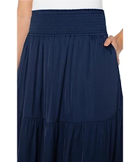 Liverpool Los Angeles Textured Sateen Tiered Maxi Pull-On Skirt