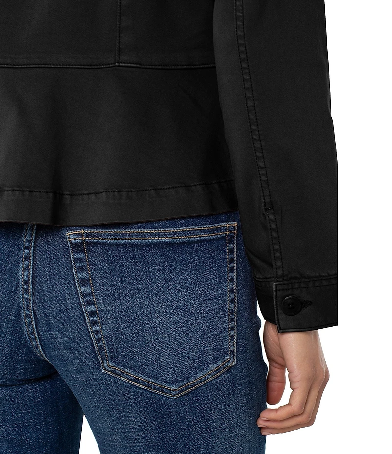 Liverpool Los Angeles Twill Point Collar Long Sleeve Button Front Peplum Trucker Jacket