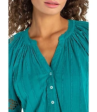 Liverpool Los Angeles Woven Embroidered Lace V-Neck Short Sleeve Top