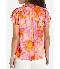Liverpool Los Angeles Woven Floral Print V-Neck Short Flutter Sleeve Blouse