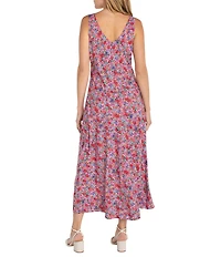 Liverpool Los Angeles Woven Floral Print V-Neck Sleeveless Ruffle Maxi A-Line Dress
