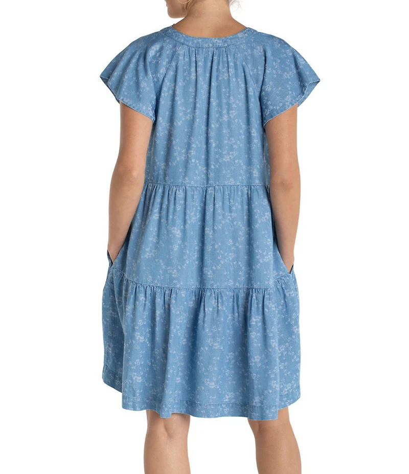 Liverpool Los Angeles Woven Jacquard Print V-Neck Short Sleeve Dress
