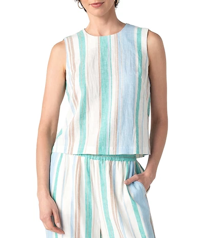 Liverpool Los Angeles Woven Multi Stripe Round Neck Sleeveless Coordinating Top