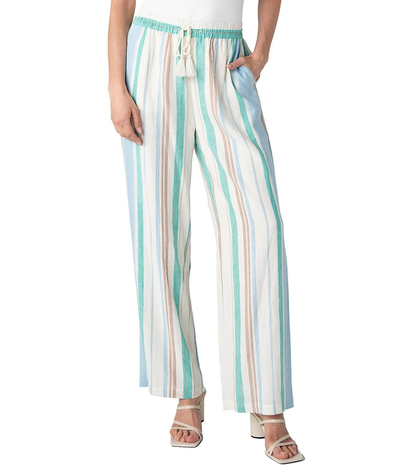 Liverpool Los Angeles Woven Multi Stripe Wide Leg Full Length Pants