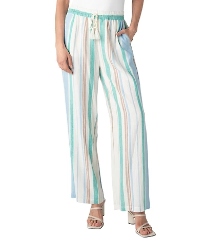 Liverpool Los Angeles Woven Multi Stripe Wide Leg Full Length Pants