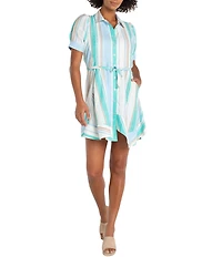Liverpool Los Angeles Woven Muti Stripe Point Collar Short Sleeve Shirt Dress