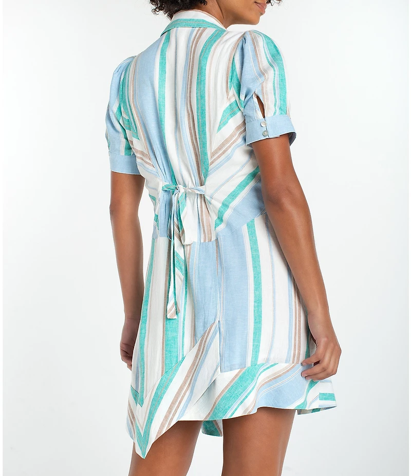 Liverpool Los Angeles Woven Muti Stripe Point Collar Short Sleeve Shirt Dress