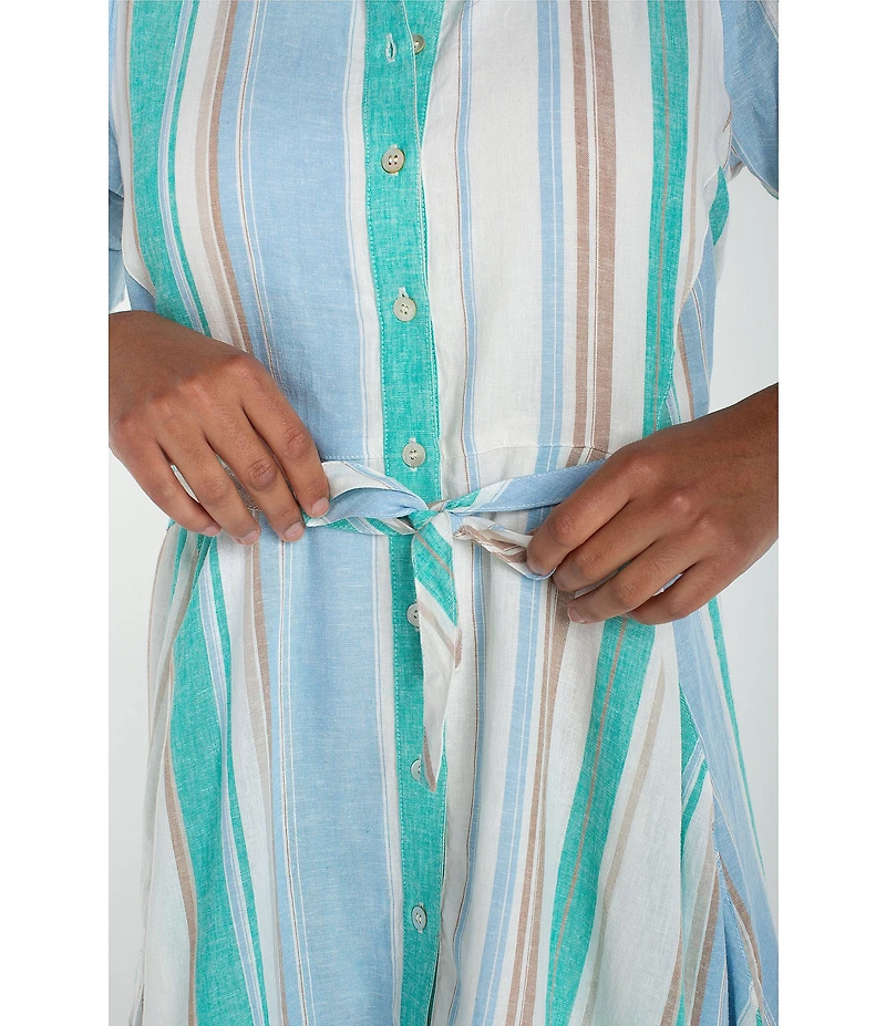 Liverpool Los Angeles Woven Muti Stripe Point Collar Short Sleeve Shirt Dress