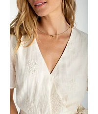 Liverpool Los Angeles Woven Organza V-Neck Short Sleeve Tie Top