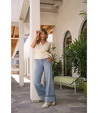 Liverpool Los Angeles Woven Organza V-Neck Short Sleeve Tie Top