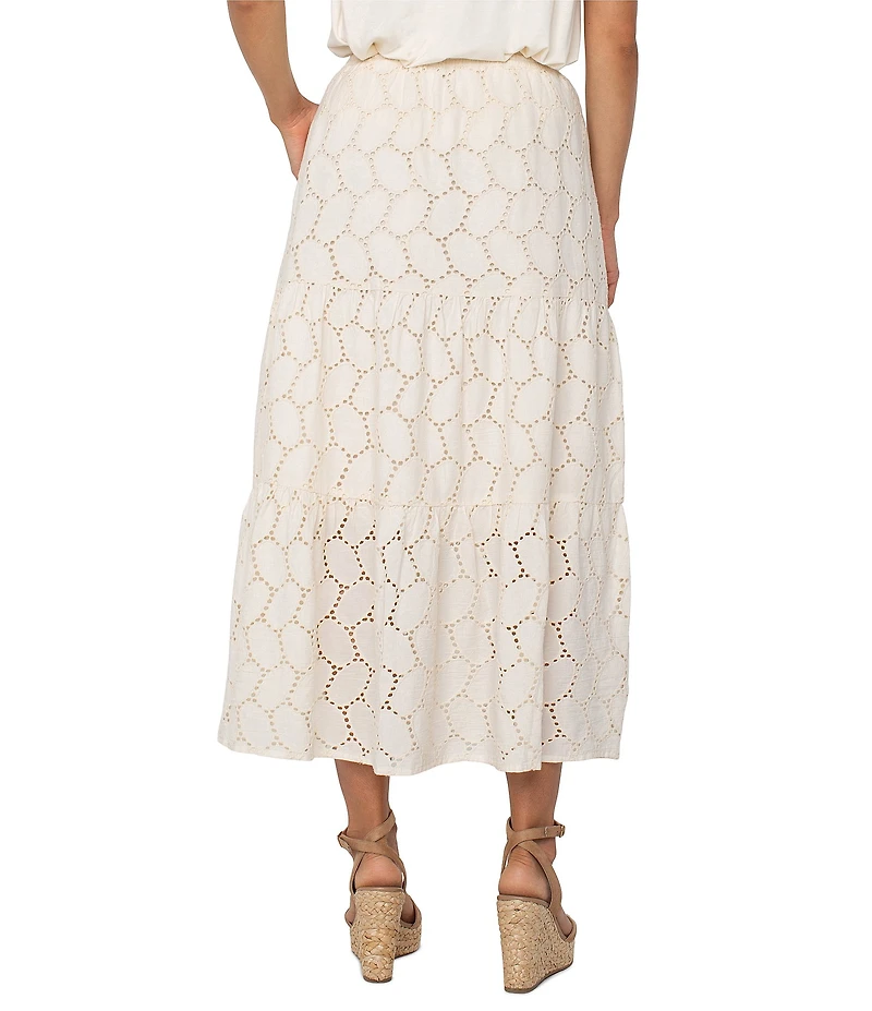 Liverpool Los Angeles Woven Oval Eyelet Maxi Tiered Skirt