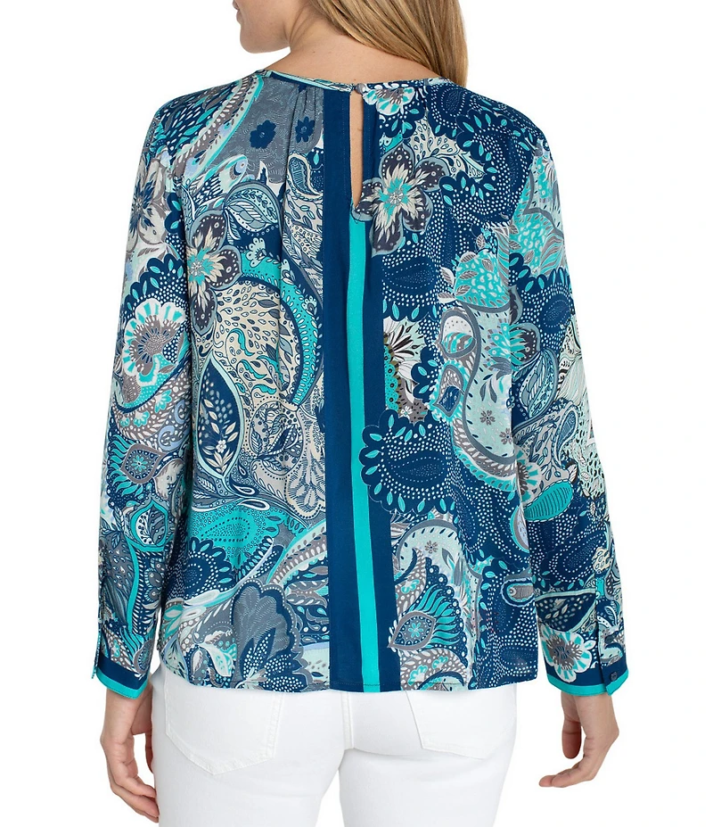 Liverpool Los Angeles Woven Paisley Keyhole Neck Long Sleeve Blouse