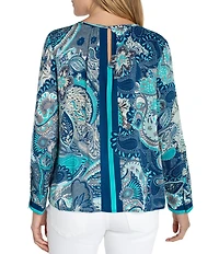 Liverpool Los Angeles Woven Paisley Keyhole Neck Long Sleeve Blouse
