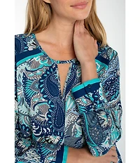 Liverpool Los Angeles Woven Paisley Keyhole Neck Long Sleeve Blouse