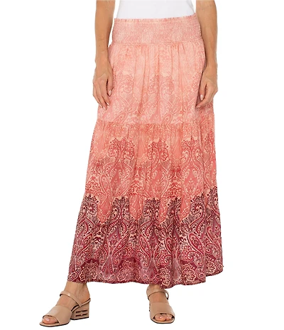 Liverpool Los Angeles Woven Paisley Print Tiered Maxi A-Line Skirt