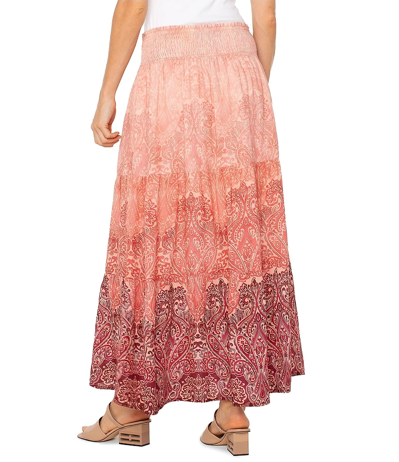 Liverpool Los Angeles Woven Paisley Print Tiered Maxi A-Line Skirt