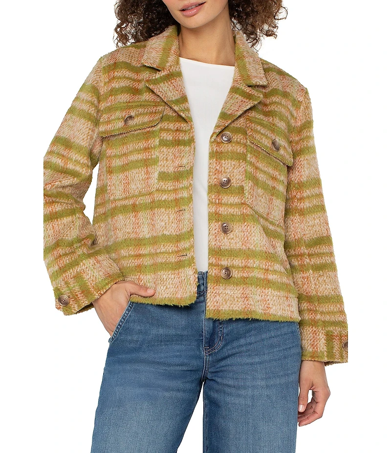 Liverpool Los Angeles Woven Plaid Print Notch Collar Long Sleeve Boxy Shacket