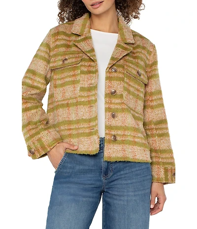Liverpool Los Angeles Woven Plaid Print Notch Collar Long Sleeve Boxy Shacket