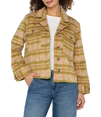 Liverpool Los Angeles Woven Plaid Print Notch Collar Long Sleeve Boxy Shacket