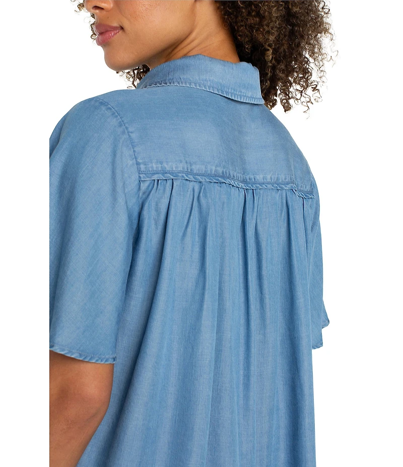 Liverpool Los Angeles Woven Point Collar Short Flutter Sleeve Button-Front Blouse