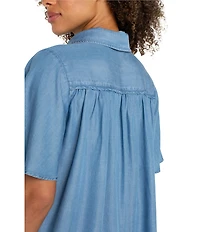 Liverpool Los Angeles Woven Point Collar Short Flutter Sleeve Button-Front Blouse
