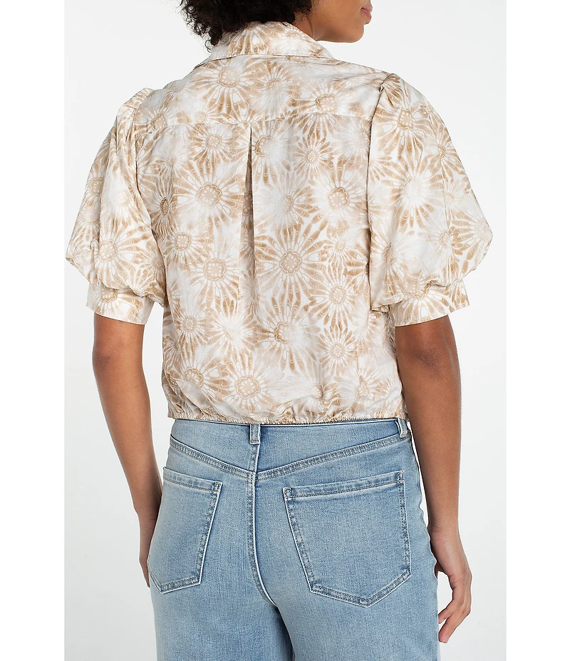 Liverpool Los Angeles Woven Poplin Print Point Collar Short Sleeve Top