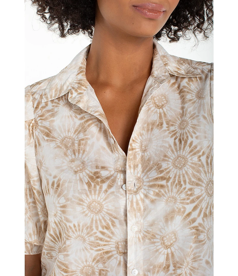 Liverpool Los Angeles Woven Poplin Print Point Collar Short Sleeve Top