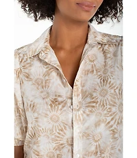 Liverpool Los Angeles Woven Poplin Print Point Collar Short Sleeve Top