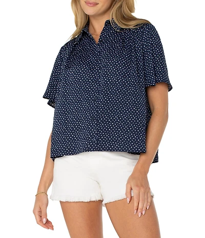 Liverpool Los Angeles Woven Printed Point Collar Short Sleeve Blouse