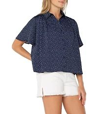 Liverpool Los Angeles Woven Printed Point Collar Short Sleeve Blouse