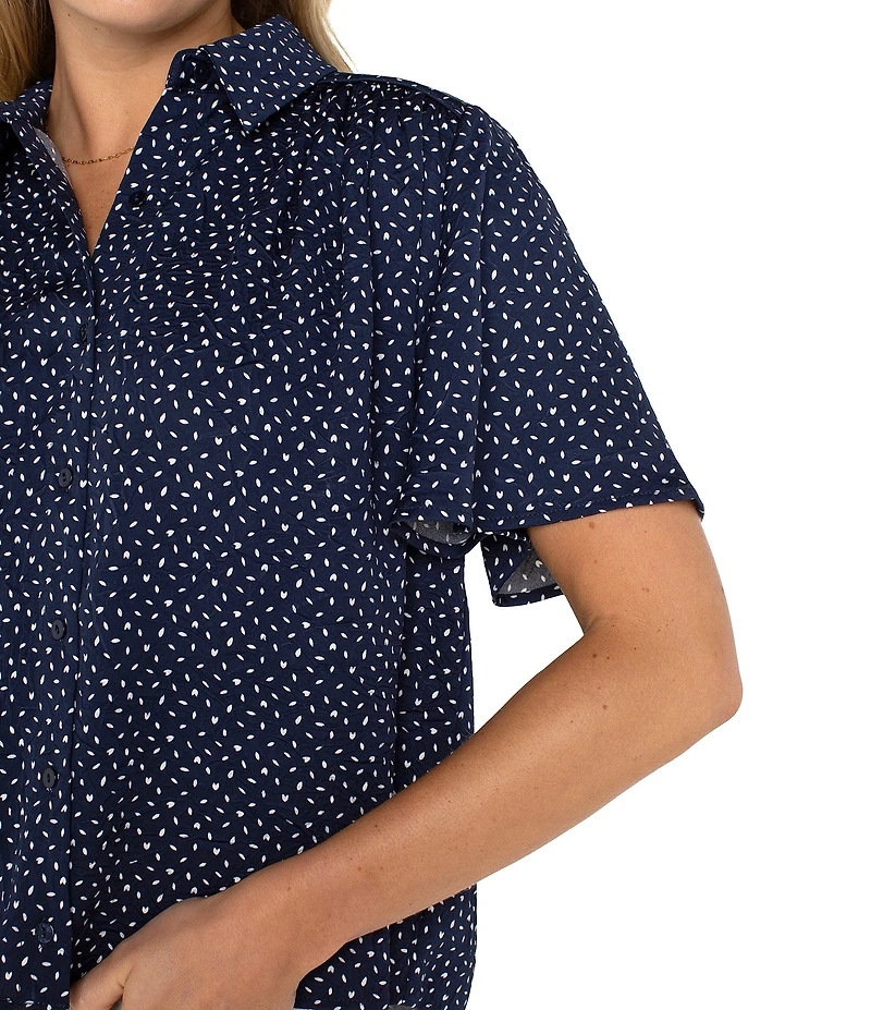 Liverpool Los Angeles Woven Printed Point Collar Short Sleeve Blouse
