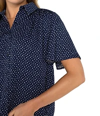 Liverpool Los Angeles Woven Printed Point Collar Short Sleeve Blouse