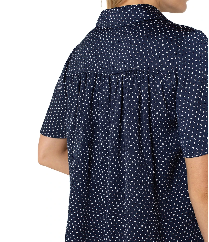Liverpool Los Angeles Woven Printed Point Collar Short Sleeve Blouse